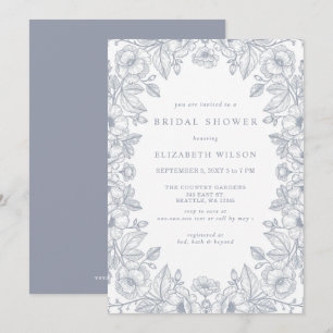 Convites Chuva Nupcial Floral Toile Chinoiserie Azul