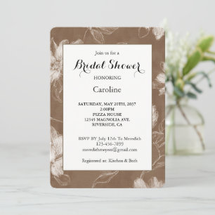 Convites Chuva Nupcial Marrom Creme Abstrata Flores Bege
