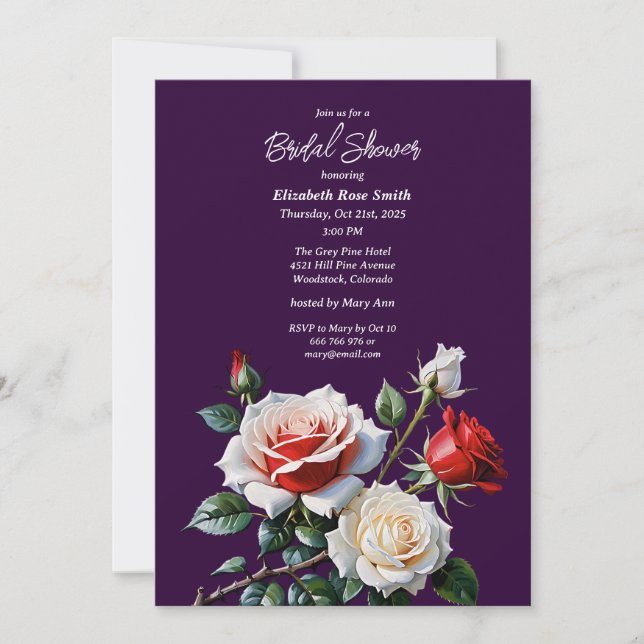 Convites Chuva rosa branco vermelho rosas bridal shower (Frente)