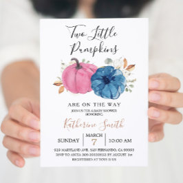 Convites Chuva Rosa e Azul Marinho Dois Pequenos Abóboras B