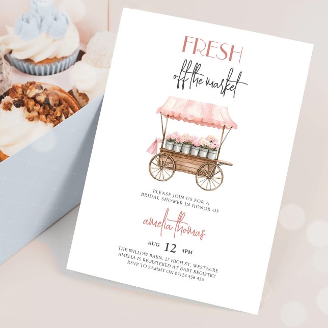 Convites Chuva Rosa Ela está fora do mercado de agricultore (Criador carregado)