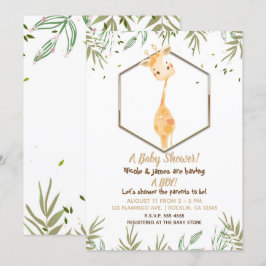 Convites Chuva Tropical Aquarela Girafa Menino Chá de Bebê