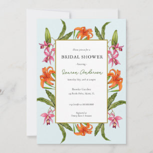 Convites Chuva Tropical Floral Aqua e branca Nupcial