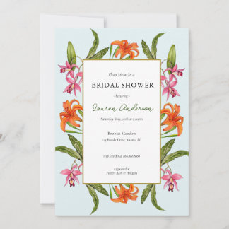 Convites Chuva Tropical Floral Aqua e branca Nupcial