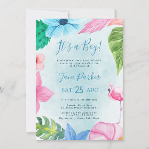 Convites Chuva tropical floral em aquarela azul para chá de
