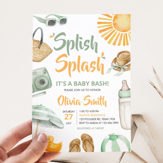 Convites Chuva Verde Splash Baby Shower (Summer Baby Bash Baby Shower Invitation)