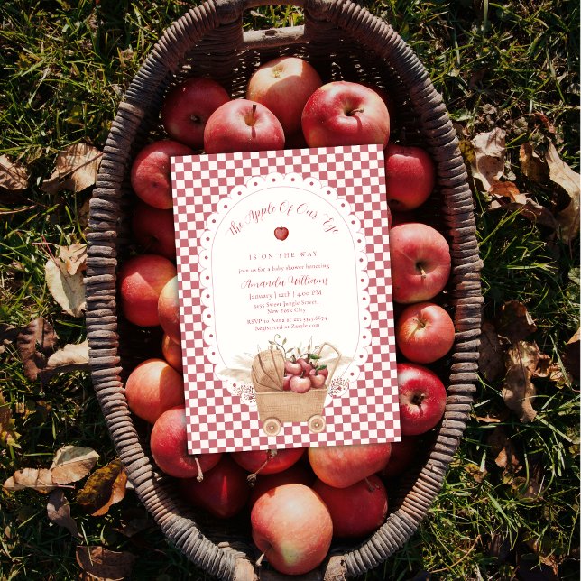 Convites Chuva Vermelha Boho Menina Dos Nossos Olhos Chá De (Red Gingham Boho Apple Of Our Eye Baby Shower Invitation)