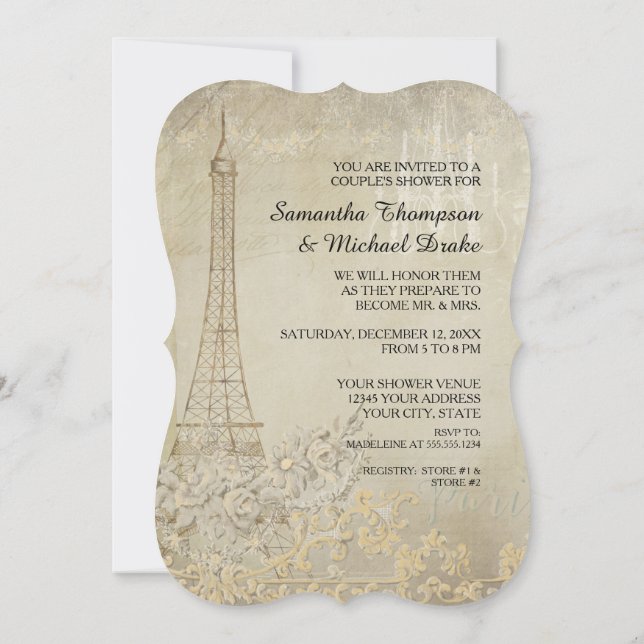 Convites Chuva Vintage Paris Parisiense Chique Casais (Verso)