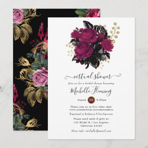 Convites Chuva Virtual Floral Marsala e Dourado
