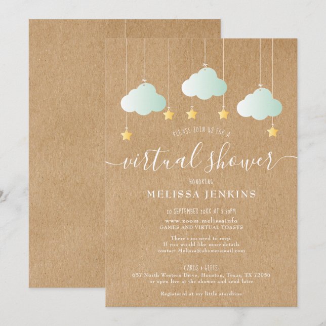 Convites Chuva Virtual Online à Distância Pelo Correio (Frente/Verso)