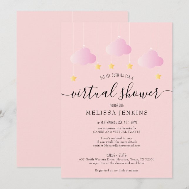 Convites Chuva Virtual Online à Distância Pelo Correio (Frente/Verso)