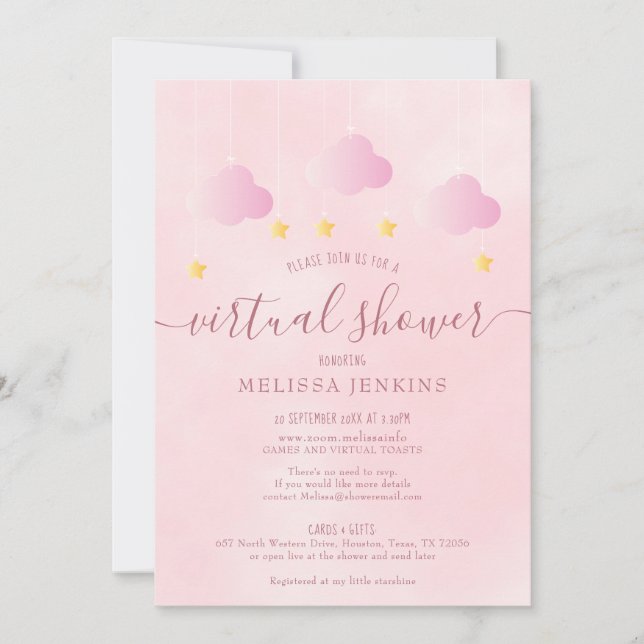 Convites Chuva Virtual Online à Distância pelo Correio Rosa (Frente)