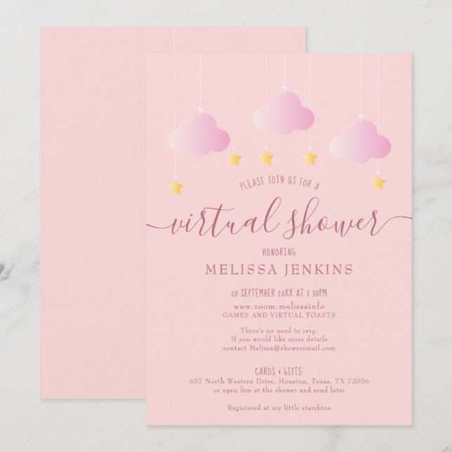 Convites Chuva Virtual Online à Distância pelo Correio Rosa (Frente/Verso)