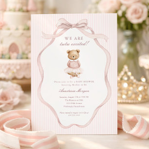 Convites Chuveirinho Animado Rosa Coquette Urso de Pelúcia 