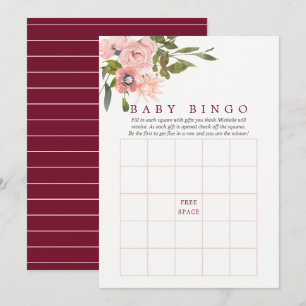 Convites Chuveirinho de Bebê Bingo Floral Cor de Rosa e Bor