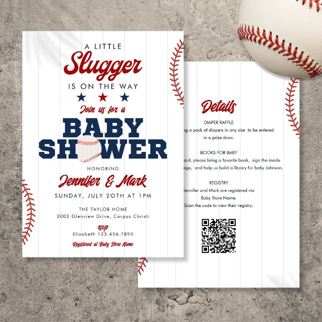 Convites Chuveirinho de Bebê Little Slugger Baseball All In (Little Slugger Baseball All In One Baby Shower Invitation)
