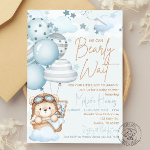 Convites Chuveirinho de Bebê Urso Teddy Mal posso Esperar