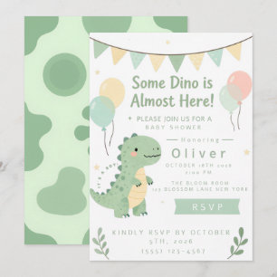 Convites Chuveirinho de Bebê Verde Sage Dinossauro
