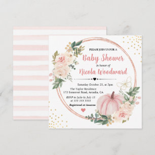 Convites Chuveiro de Bebê Abóbora Floral Rosa e Creme