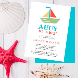 Convites Chuveiro de bebê Ahoy é um menino estilo náutico c