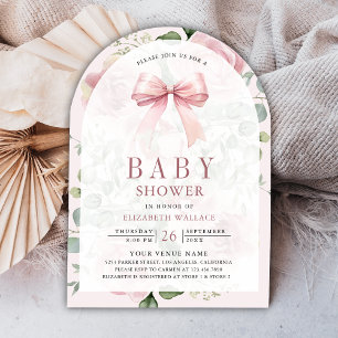 Convites Chuveiro de Bebê Arco de Laço Coquette Floral Rosa