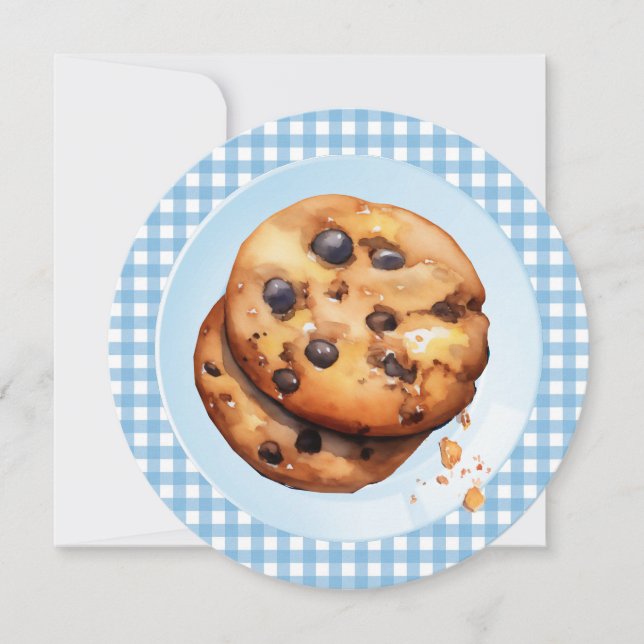 Convites Chuveiro de Bebê Azul - Um Biscoito Fofo Está a Ca (Frente)