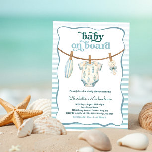 Convites Chuveiro de Bebê Baby on Board Surf Roupas
