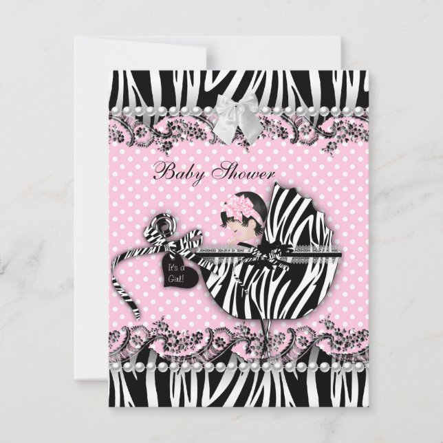 Convites Chuveiro de Bebê Bela Zebra Menina Bebê Manchas Ro (Frente)