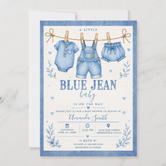 Convites Chuveiro de Bebê Blue Jean Baby Roupas de Ganchos 