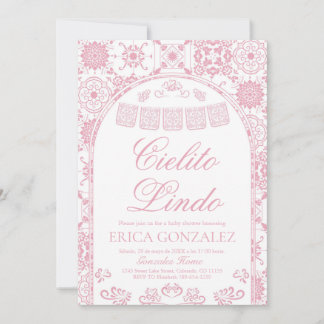 Convites Chuveiro de Bebê Blush Rosa Cielito Lindo Papel Pi