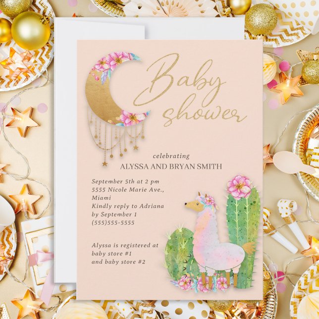 Convites Chuveiro de Bebê Boho Chic Deserto Fofa Cactus Lla (Criador carregado)