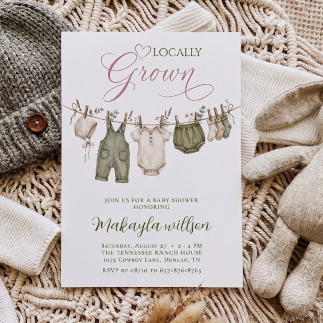 Convites Chuveiro de Bebê Boho de Roupas Localmente Cultiva (Criador carregado)