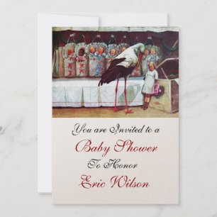 Convites CHUVEIRO DE BEBÊ CEGONHA 3, metálico champanhe