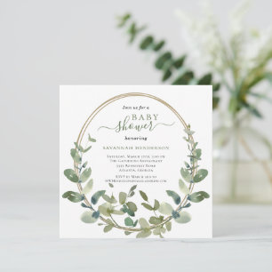 Convites Chuveiro de Bebê Chic Watercolor Verde Dourado