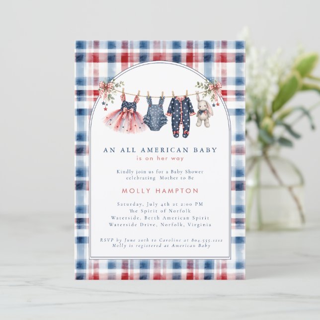 Convites Chuveiro de Bebê com Roupas Patrióticas Americanas (Em pé/Frente)