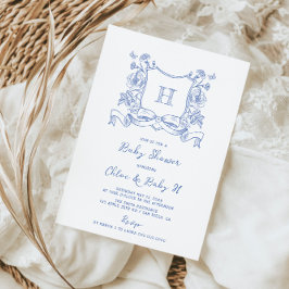 Convites Chuveiro de Bebê Crista Floral em Chinoiserie Rúst