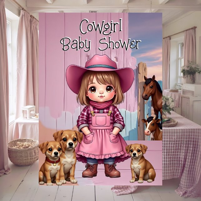 Convites Chuveiro de Bebê de Caubói Fofo Rosa Azul Animais (Criador carregado)