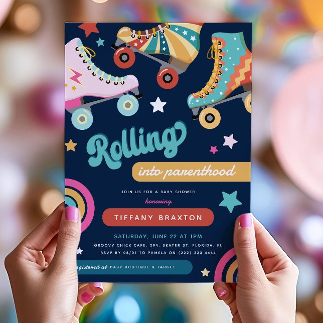 Convites Chuveiro de Bebê 'Diversão Retro Rolando para a Pa (Criador carregado)