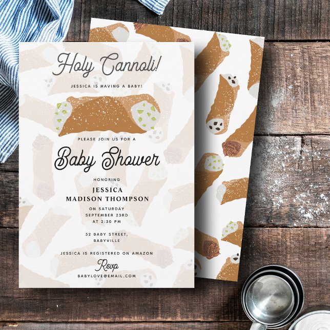 Convites Chuveiro de Bebê Divertido Cannoli Italiano Sagrad (Holy Cannoli Funny Italian Baby Shower Invitation)