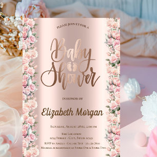 Convites Chuveiro de Bebê Elegantes Rosas Rosa Choque