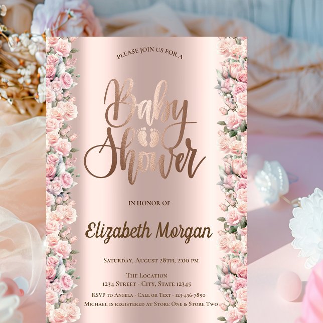 Convites Chuveiro de Bebê Elegantes Rosas Rosa Choque (Criador carregado)
