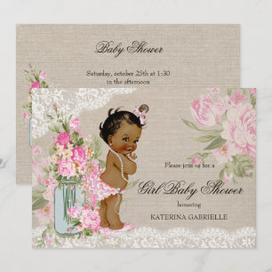 Convites Chuveiro de Bebê Étnico Bonito Shabby Chic Renda F