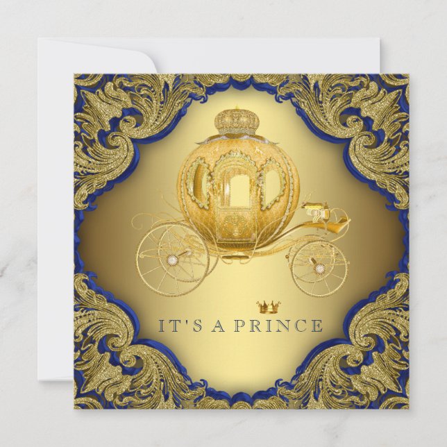 Convites Chuveiro de Bebê Fancy Royal Blue Dourado Brilhant (Frente)