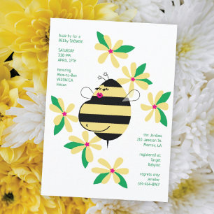Convites Chuveiro de Bebê Floral Amarela Abelha Mamãe com B