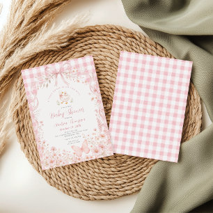 Convites Chuveiro de Bebê Floral Rosa Bege Silly Goose Xadr