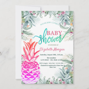 Convites Chuveiro de Bebê Folhas Tropicais de Abacaxi Lega