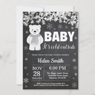 Convites Chuveiro de Bebê Inverno Urso Polar Quadro de Giz