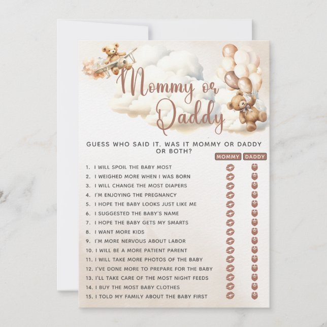 Convites CHUVEIRO DE BEBÊ Jogo da Mamãe ou Papai Ursinho Ba (Frente)