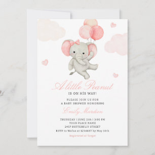 Convites Chuveiro de Bebê menina elefante amendoim rosa fof