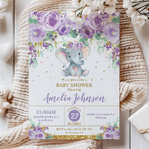 Chuveiro de Bebê Menina Elefante Floral Roxo Fofin